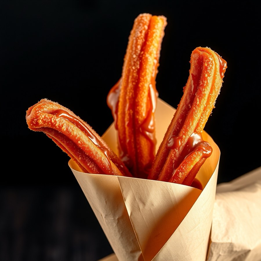 Cinnamon sugar churros with caramel